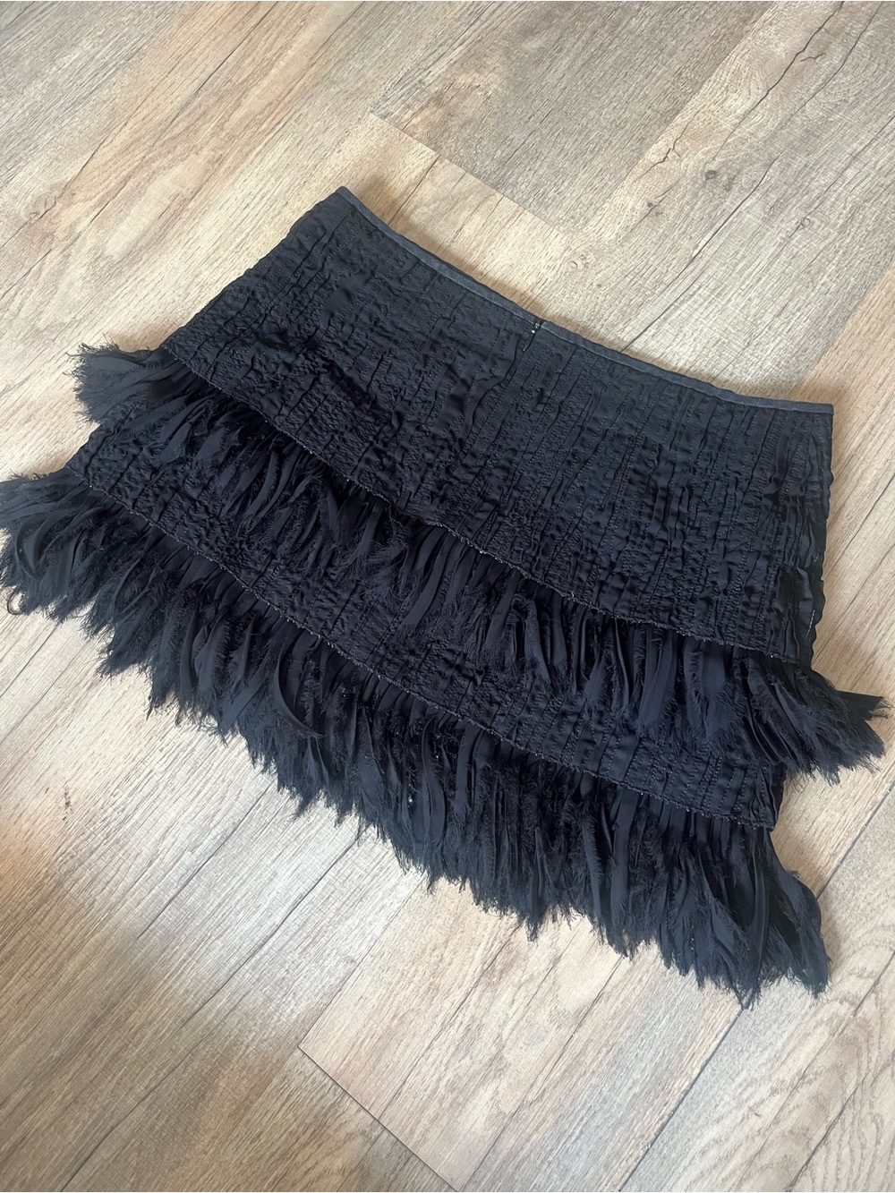 Zara Black Tiered Fringe Mini Skirt - Picture 4 of 5